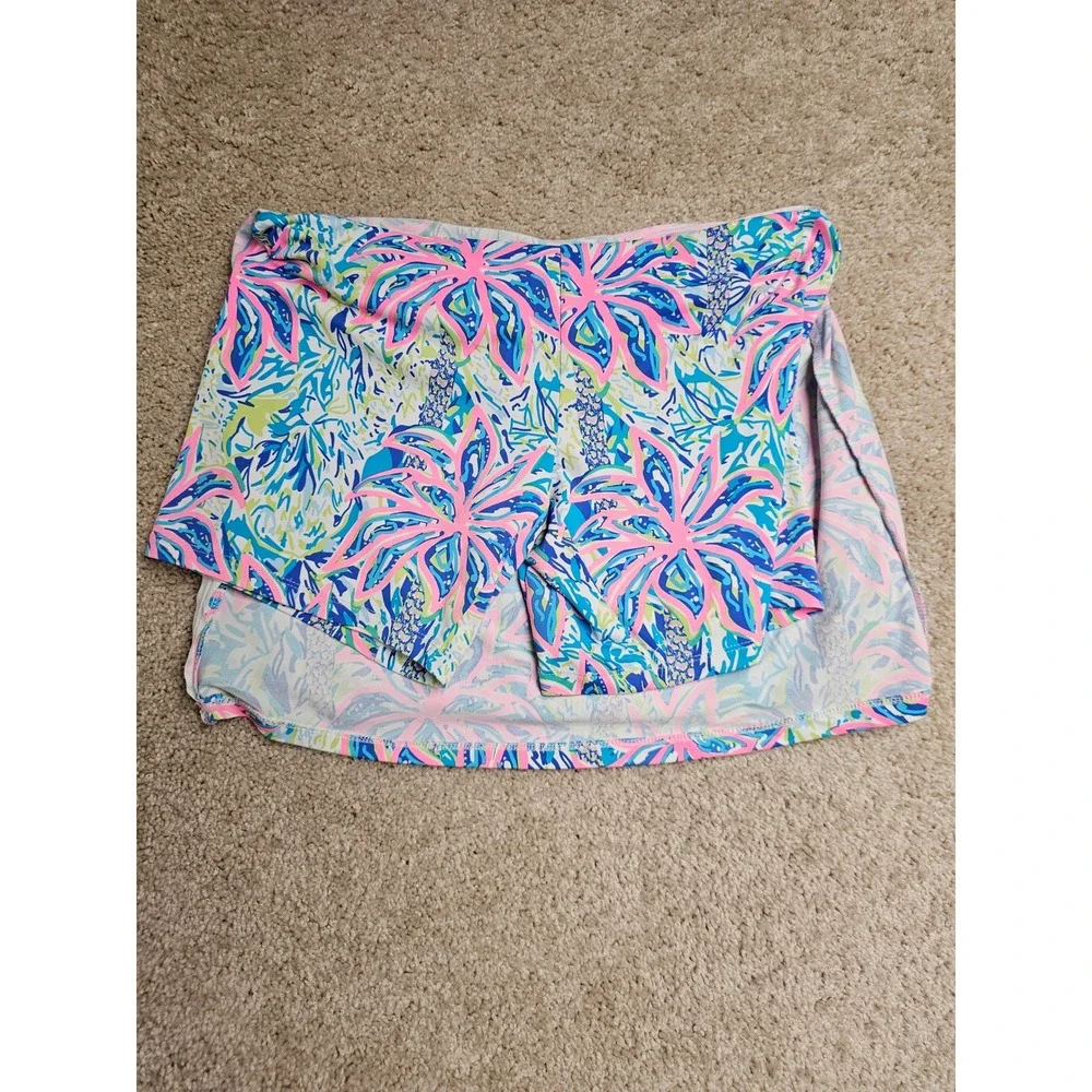 Lulu-B Tropical Palm Print Skort Pink Blue Green Small UPF 50+ Pocket Activewear